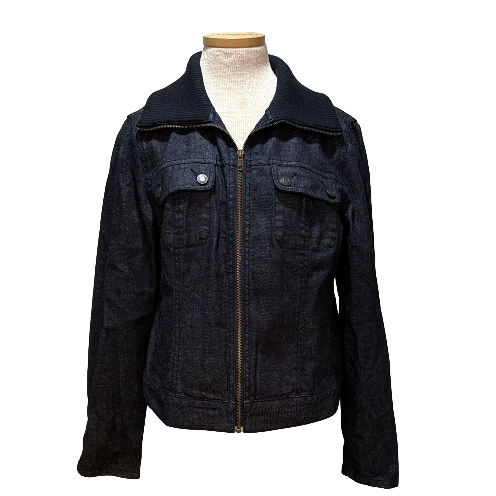 Talbots sz 14 dark wash denim jacket with oversized collar